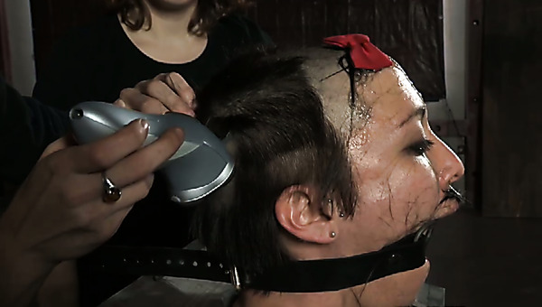 Skanky short haired whore gets her hair totally shaved in BDSM sex clip