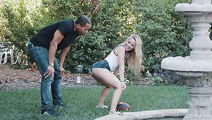 Cute blonde gal Lilly Ford playfully rides strong long BBC on top