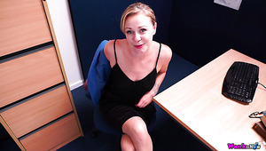 Naughty office worker Lucy Lauren demonstrates her really sexy rounded ass