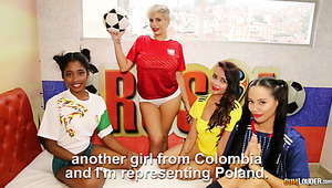 Lusty Colombian hottie Amaranta Hank has invited chicks for lesbian 4some