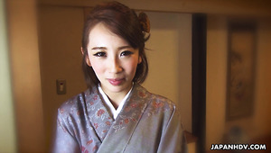 Japanese kimono lady Aya Kisaki wanna some sensual masturbation
