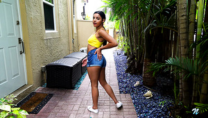 Zealous tanned Latina sweetie Ella Cruz is fond of masturbating outdoors