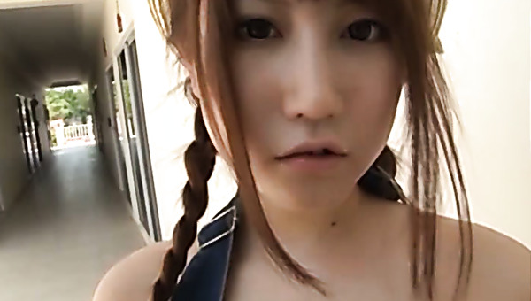 Pigtailed Japanese coed Mio Katsuragi shows off her fine ass