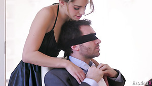 Erotic blindfolded slave blowjob