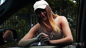 Having a ride in the car charming Ella Reese gets nailed also hard