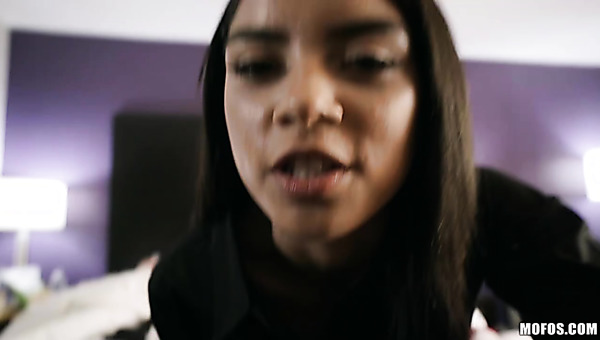 Raven haired nympho Maya Bijou is always happy to ride her bald stud