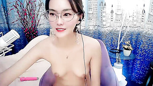 Slim asian cam whore charms with nerdy glasses and small tits