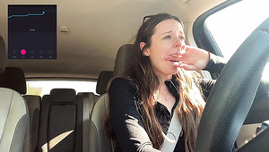 The girl cums while driving