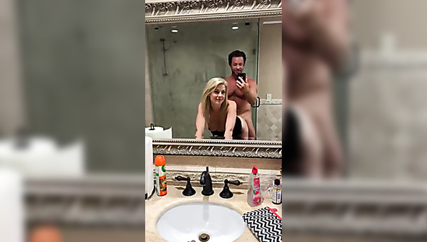 Restroom sex with hottest blonde MILF filmed in vertical POV