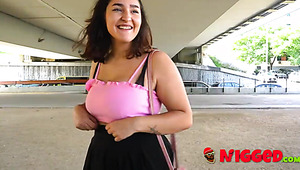 Chubby teen Gigi Lust masturbates in public and takes her first BBC in anal