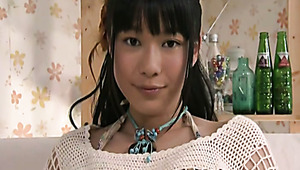 Slutty Asian gal in white knitted top Tomoe Yamanaka likes webcam in her room