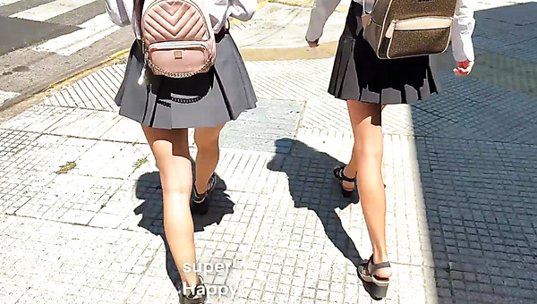 Skinny schoolgirls stripped for him and gave blowjob POV