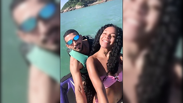 Fucking her latina pussy from behind while she driving a water bike