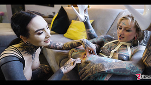 Two lesbian inked sluts fucking on each other holes really hard