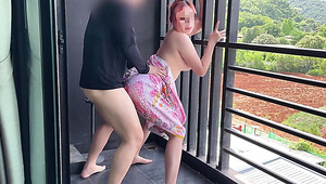 Fucking Thai stepsis on the balcony - Amateur