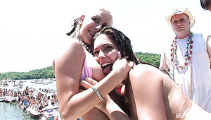 Nasty curvy bitches having fun on the beach party in bikinis