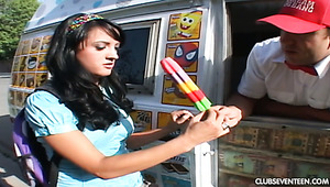 Shy cutie Deena Daniels gets lured by ice cream seller and fucked in his van
