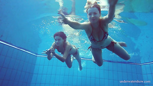 Torrid chick Marusia and her best friend flash their tits underwater